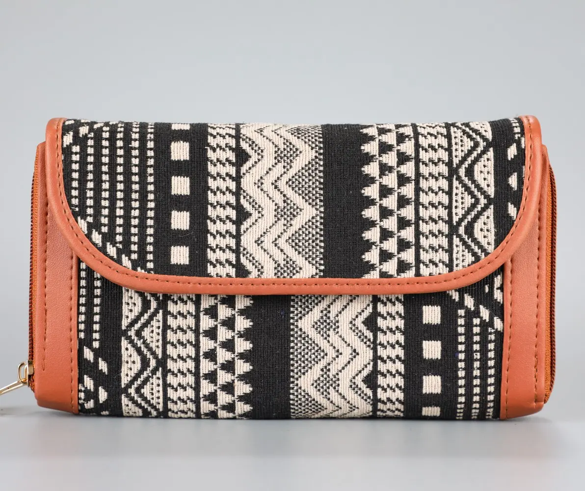 Vintage Abstract Double Zipped  Wallet