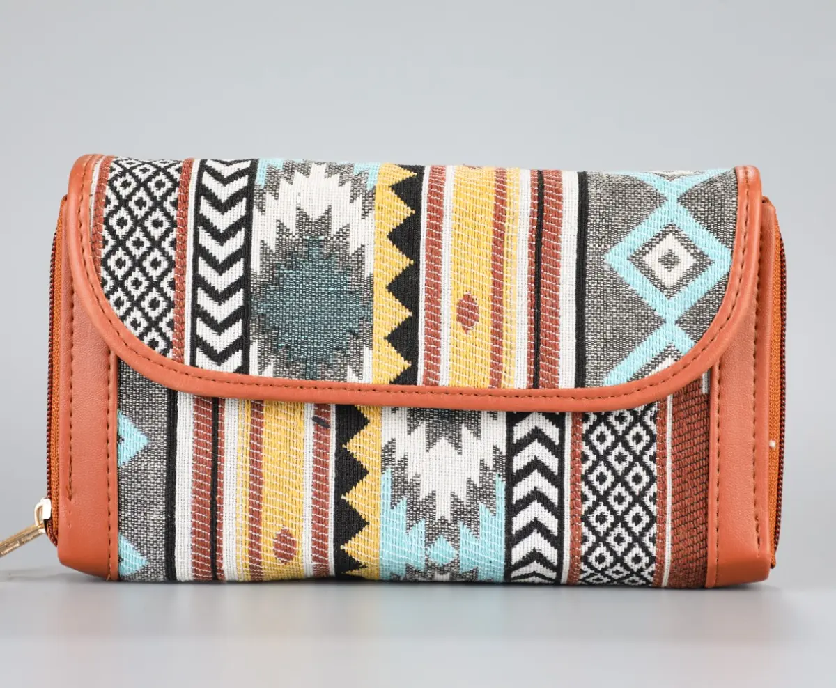 Vintage Brown Stripes Double Zipped  Wallet