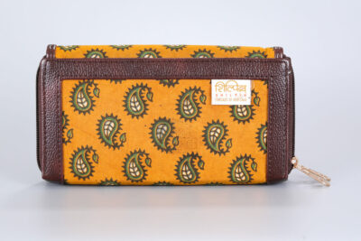 Yellow Motif Jaipur Double Zipped Wallet