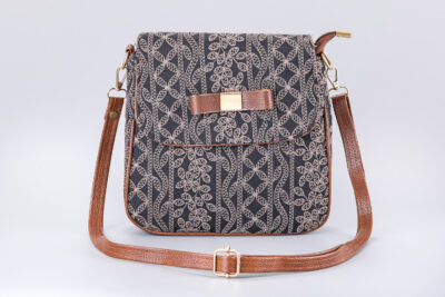 Lucknowi Stitch Black Brown Bow Sling Bag