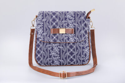 Lucknowi Stitch Navy Brown Bow Sling Bag