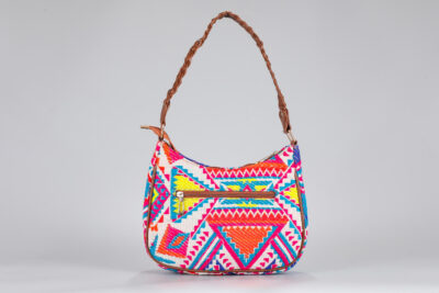 Vintage White Neon Pink Baguette Sling Bag