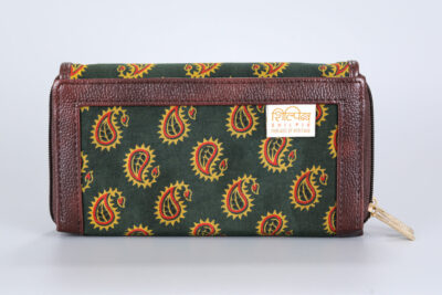 Green Motif Jaipur Double Zipped Wallet