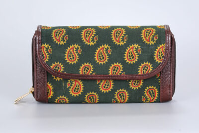 Green Motif Jaipur Double Zipped Wallet