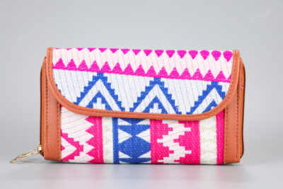 Vintage White & Neon Pink Double Zipped Wallet