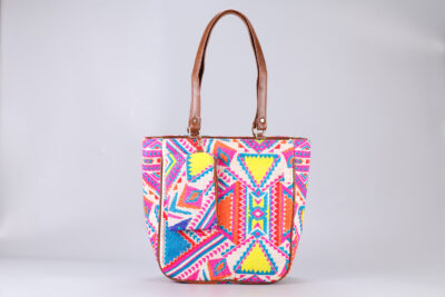 Vintage White & Neon Pink Carryall Bag
