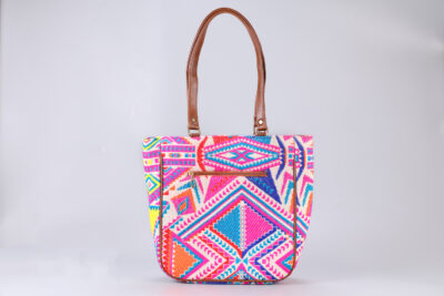 Vintage White & Neon Pink Carryall Bag
