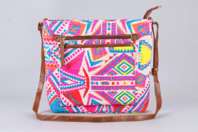 Vintage White Neon & Pink Multi Pocket Sling