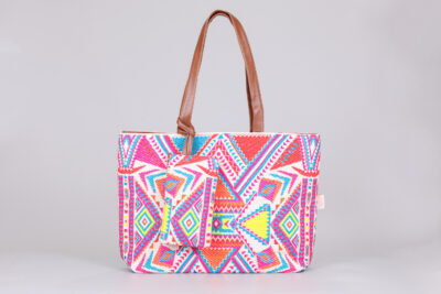 Vintage White & Neon Pink Tote