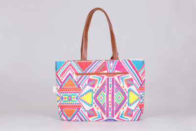 Vintage White & Neon Pink Tote